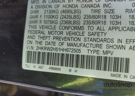 2017 Honda Cr-V Ex из США, поврежденный, VIN 2HKRW2H51HH672505